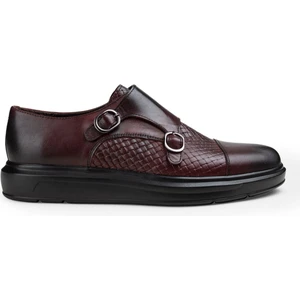 Hakiki Deri Bordo Çift Tokalı Günlük Erkek Ayakkabı