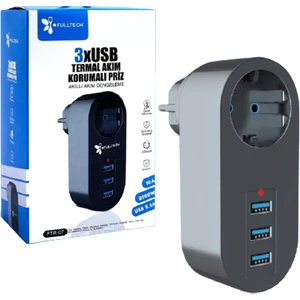 Termal Akım Korumalı Tekli Priz - Akıllı Akım Dengeleme - 3xusb  - Isıya Karşı Dayanıklı