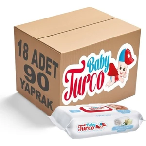 Baby Turco Islak Havlu Mendil 90 Yaprak 18'li Set Beyaz Sabun Kokulu Plastik Kapaklı