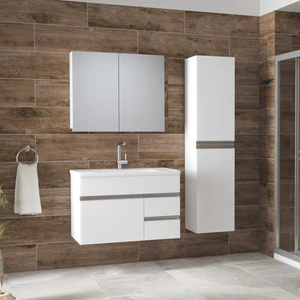 Alfa Banyo Esen Beyaz (80+35) 115 cm Boy Dolaplı Lüx Banyo Takımı