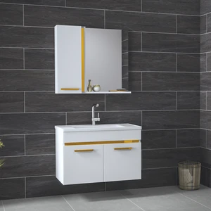 Alfa Banyo Yeni Gold Beyaz 80 cm lavabolu banyo dolabı Banyo Takımı