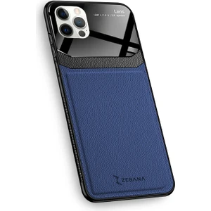 Apple iPhone 12 Pro Kılıf Zebana Lens Deri Kılıf Mavi