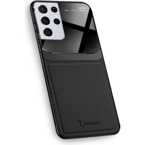 Samsung Galaxy S21 Ultra Kılıf Zebana Lens Deri Kılıf Siyah