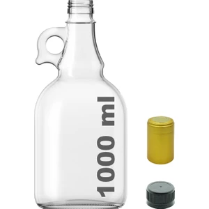 1000 cc Şeffaf Galon Kilitli Kapaklı ve Kapüşonlu 1000 ml Kulplu Cam Şişe 1 Adet