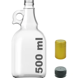 500 cc Şeffaf Galon Kilitli Kapaklı ve Kapüşonlu 500 ml Kulplu Cam Şişe 1 Adet
