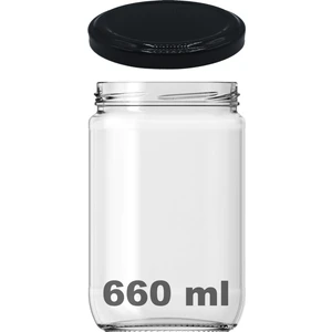 660 cc Kavanoz Metal Siyah Konserve Kapaklı 660 ml Şeffaf Cam Kavanoz 1 Adet