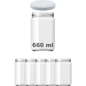660 cc Kavanoz Metal Beyaz Konserve Kapaklı 660 ml Şeffaf Cam Kavanoz 5 Adet