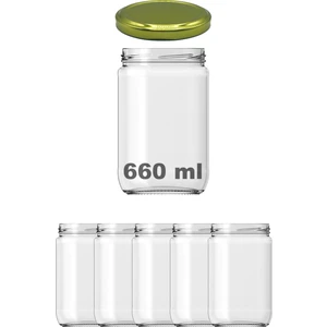 660 cc Kavanoz Metal Gold Konserve Kapaklı 660 ml Şeffaf Cam Kavanoz 5 Adet
