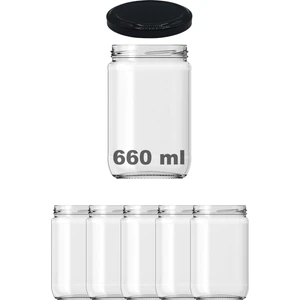 660 cc Kavanoz Metal Siyah Konserve Kapaklı 660 ml Şeffaf Cam Kavanoz 5 Adet