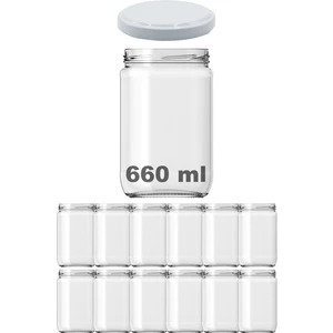 660 cc Kavanoz Metal Beyaz Konserve Kapaklı 660 ml Şeffaf Cam Kavanoz 12 Adet