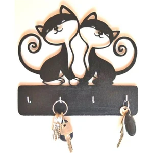 Dekoratif Ahşap Kedi Anahtar Askılığı Anahtar Askısı