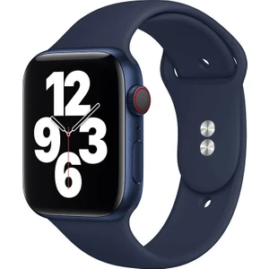 Bilişim Aksesuar  42 mm - 44 mm M/l Apple Watch 3 4 5 6 Se Uyumlu Silikon Kordon Kayış Gece Mavi