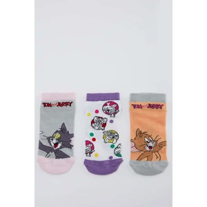 Defacto Kız Çocuk Tom & Jerry Lisanslı 3'lü Patik Çorap T9588A621SP