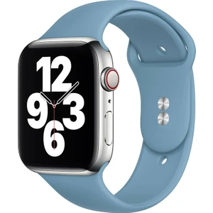 Bilişim Aksesuar  42 mm - 44 mm S/m Apple Watch 3 4 5 6 Se Uyumlu Silikon Kordon Kayış Kot Mavi