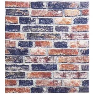 Renkli Duvarlar NW61 Kırmızı Mavi Tuğla Kendinden Yapışkanlı Duvar Paneli Kağıdı