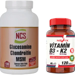 Glucosamine Chondroitin Msm Type Iı Collagen Turmeric 180 Tablet & Nevfix Vitamin D3-K2 120 Tablet
