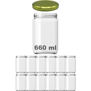 660 cc Kavanoz Metal Gold Konserve Kapaklı 660 ml Şeffaf Cam Kavanoz 12 Adet