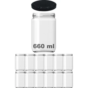 660 cc Kavanoz Metal Siyah Konserve Kapaklı 660 ml Şeffaf Cam Kavanoz 12 Adet