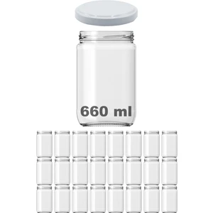 660 cc Kavanoz Metal Beyaz Konserve Kapaklı 660 ml Şeffaf Cam Kavanoz 24 Adet