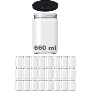 660 cc Kavanoz Metal Siyah Konserve Kapaklı 660 ml Şeffaf Cam Kavanoz 24 Adet