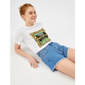 Kadın Baskılı T-Shirt Bisiklet Yaka
