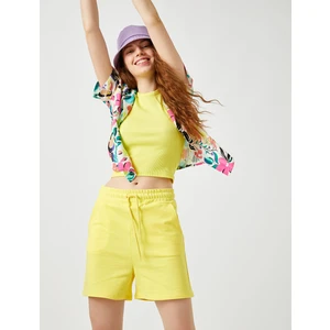 Kadın Cepli Şort Belden Bağlamalı Pamuklu