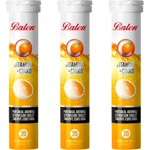 C Vitamini + Çinko Portakal Aromalı Efervesan 20 Tablet x 3 Adet