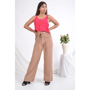 Bayan Beli Lastikli Bol Paça Yazlık Pantolon