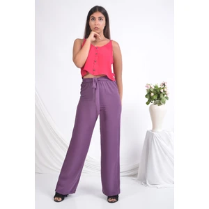 Bayan Beli Lastikli Bol Paça Yazlık Pantolon