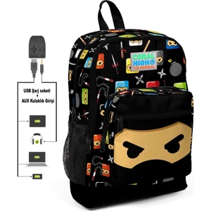 Coral High Kids Dört Gözlü Ninja Baskılı Usb + Aux Soketli İlkokul Çantası