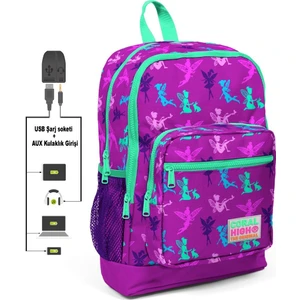Coral High Kids Peri Baskılı Usb + Aux Soketli Dört Gözlü İlkokul Çantası