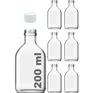 200 cc Cold Brew Şeffaf 200 ml Sızdırmaz Beyaz Plastik Kapaklı Yassı Cam Şişe (Soğuk Kahve) 6 Adet