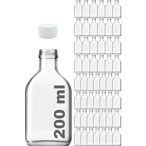 200 cc Cold Brew Şeffaf 200 ml Sızdırmaz Beyaz Plastik Kapaklı Yassı Cam Şişe (Soğuk Kahve) 52 Adet