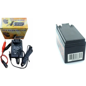 Ata Elektronik 12V 1.3AH 12 V 1.3 A Kuru Tip Akü + 12 V Akü Için Adaptör 1 A 2'li Set