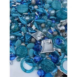 Hedef Bijuteri Bileklik,kolye,anahtarlık,takı Yapımı Için Mavi Renk Karışık Plastik Boncuk (250 Gram)