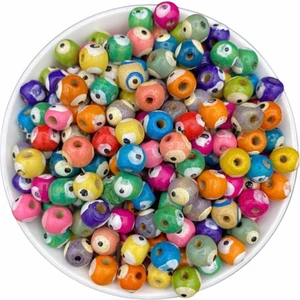 Hedef Bijuteri 10MM Karışık Renkli Ahşap Tahta Nazar Boncuğu (50GR, ~300 Adet)