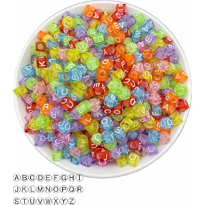 Hedef Bijuteri 50GR Harf Boncuk,6mm Karışık Renkli Şeffaf Küp Harf Boncuk (50GR,~330 Adet)
