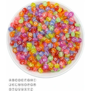 Hedef Bijuteri 50GR Harf Boncuk, 4X7MM Karışık Renkli Şeffaf Yassı Harf Boncuk ( 50GR,~375 Adet)