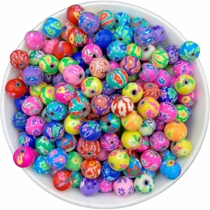 Hedef Bijuteri 10MM Karışık Çiçek Desenli Yuvarlak Top Model Polimer Kil Fimo Boncuk (25 Adet)