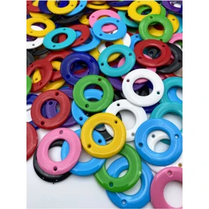 Hedef Bijuteri Çift Delikli Karışık Renkli Plastik Yassı Halka Boncuk (100GR,~60 Adet)