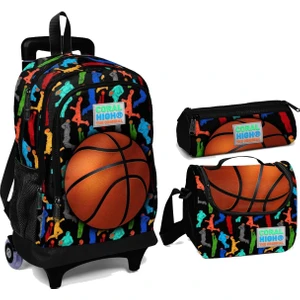 Coral High Basketbol Baskılı Çekçek Tekerlekli Okul Çanta Seti