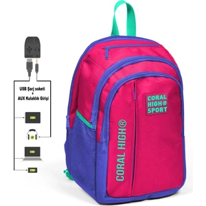 Coral High Sport Beş Gözlü Pembe Okul ve Günlük Sırt Çantası  Laptop+Tablet Bölmeli