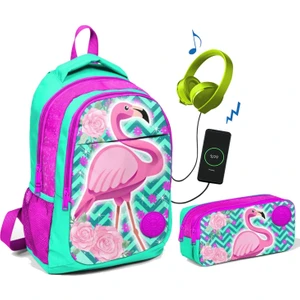 Coral High Pembe Yeşil Flamingo Baskılı Okul Çanta Seti  Kız Çocuk