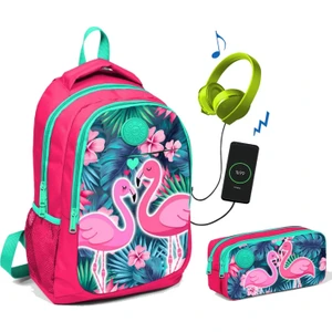 Coral High Pembe Yeşil Flamingolar Baskılı Okul Çanta Seti  Kız Çocuk