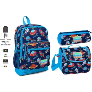 Coral High USB ve Aux Çıkışlı Okul Çanta Seti  Erkek Çocuk  Astronot ve Uzay Baskılı