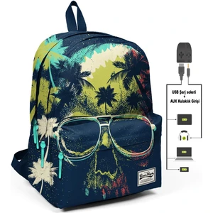 Coral High Lacivert Kurukafa Üç Gözlü Okul ve Günlük Sırt Çantası  Usb+Aux Soketli