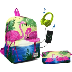 Coral High Üç Bölmeli Ortaokul ve Lise Okul Çantası Seti  Pembe Flamingolar