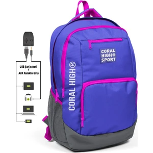 Coral High Sport Mavipembe Laptop Bölmeli Sırt Çantası  USB Çıkışlı
