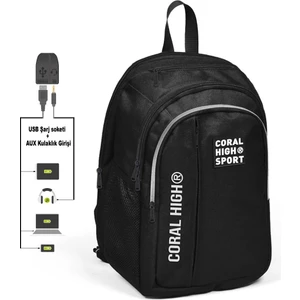 Coral High Sport Beş Gözlü Siyah Okul ve Günlük Sırt Çantası  Laptop+Tablet Bölmeli