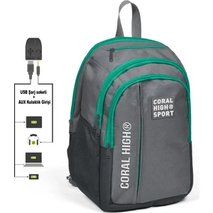 Coral High Sport Beş Gözlü Gri Okul ve Günlük Sırt Çantası  Laptop+Tablet Bölmeli